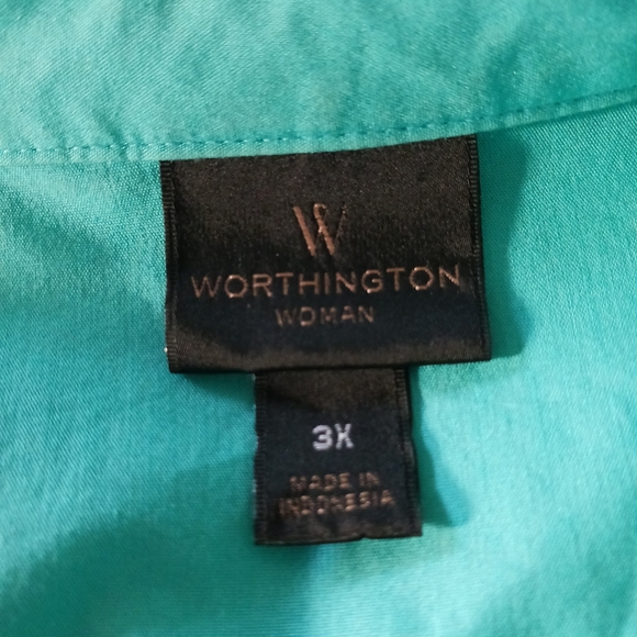 WORTHINGTON Button Down Blouse Classic Fit Cotton Blend ¾ Sleeve Teal Size 3X - Picture 5 of 7
